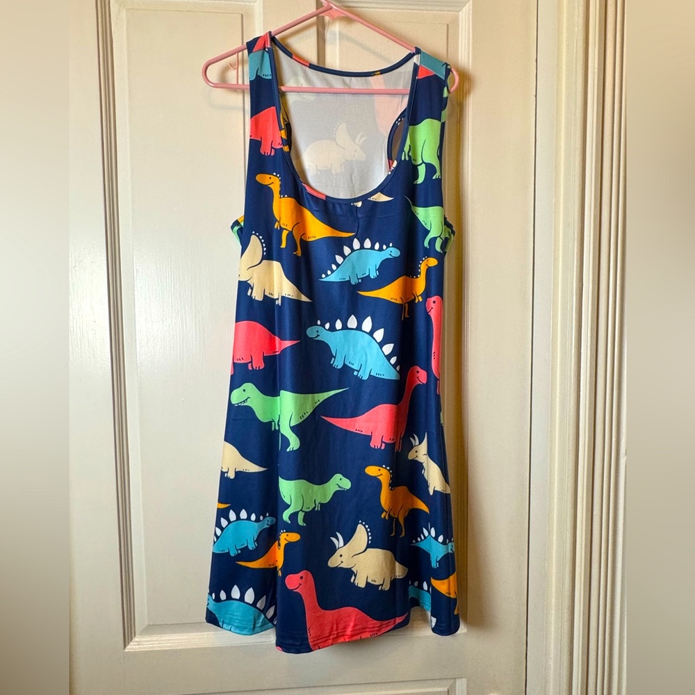 Women's Navy Dinosaur Print Tank Dress - Colorful Dino Pattern